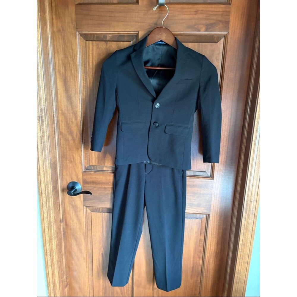 Chaps Black Two-Piece Suit Jacket & Trousers- Boys 7